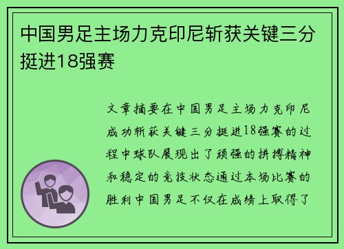 中国男足主场力克印尼斩获关键三分挺进18强赛